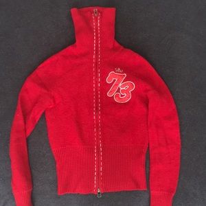 100% wool Red sweater zipper jacket